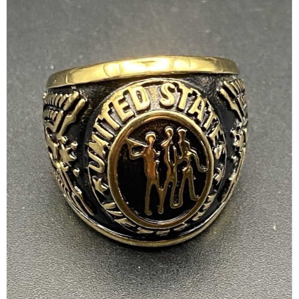 US Veteran Gold Tone Signet Ring Size 8 Military Tribute Unisex All Branches - Picture 2 of 12